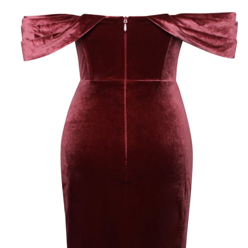 Velvet Off The Shoulder Corset Dress - Burgundy - Miss Circle - X-Small - Picture 5 of 5